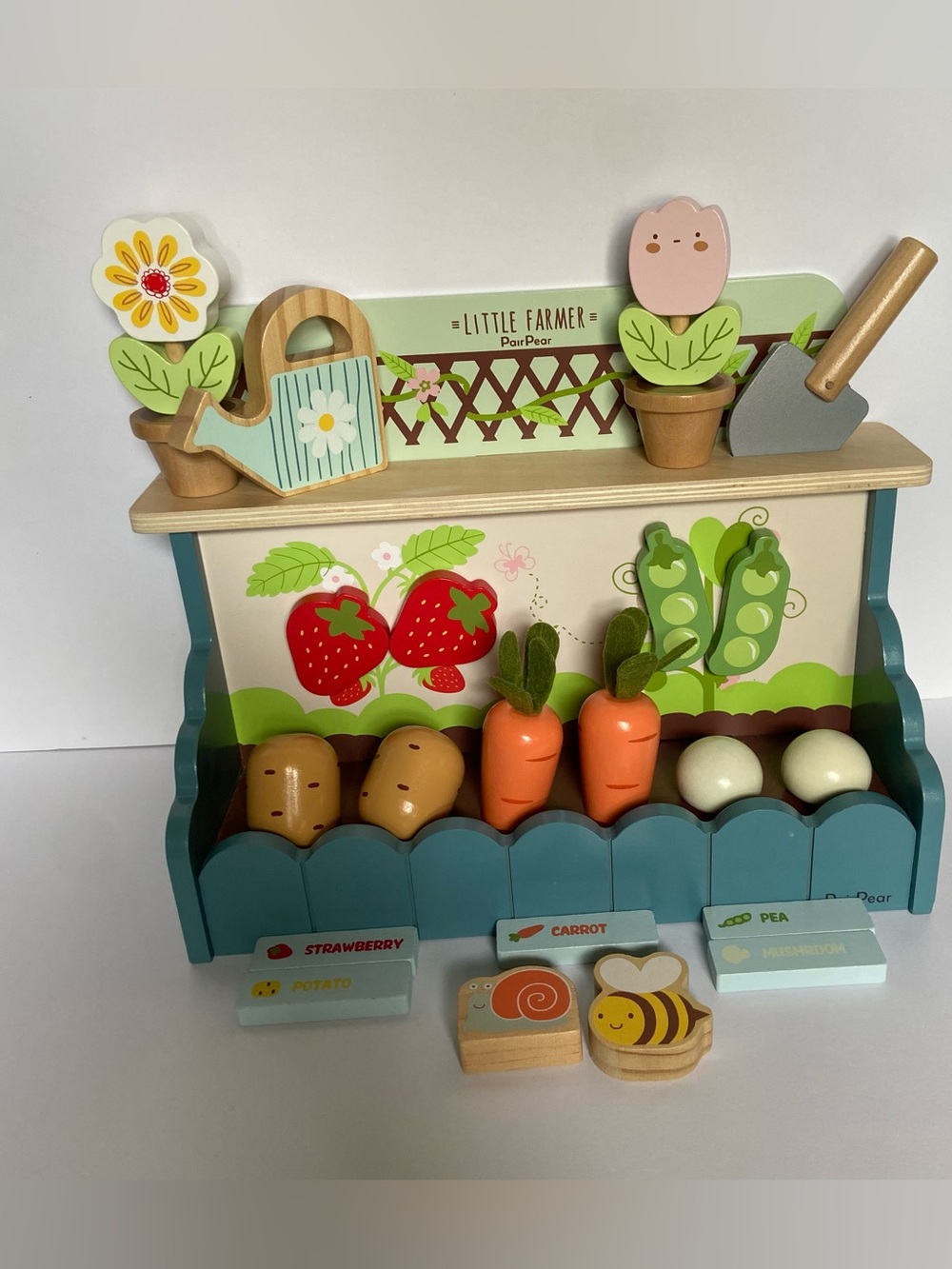 PairPear Montessori Wooden Vegetable Garden Matching Toy Pretend Play